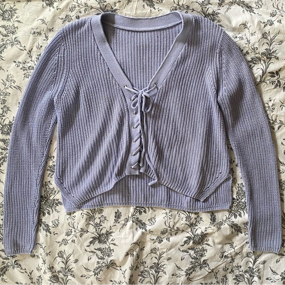 Light blue lace up knit sweater